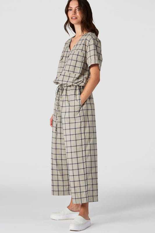 Shop rosalina jumpsuit beige check by Kings Of Indigo on thegreenlabels