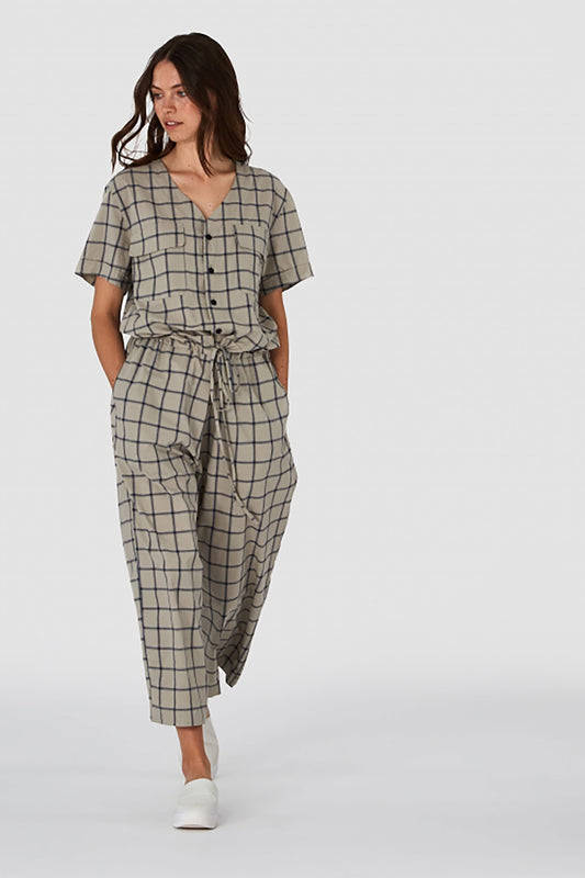Shop rosalina jumpsuit beige check by Kings Of Indigo on thegreenlabels