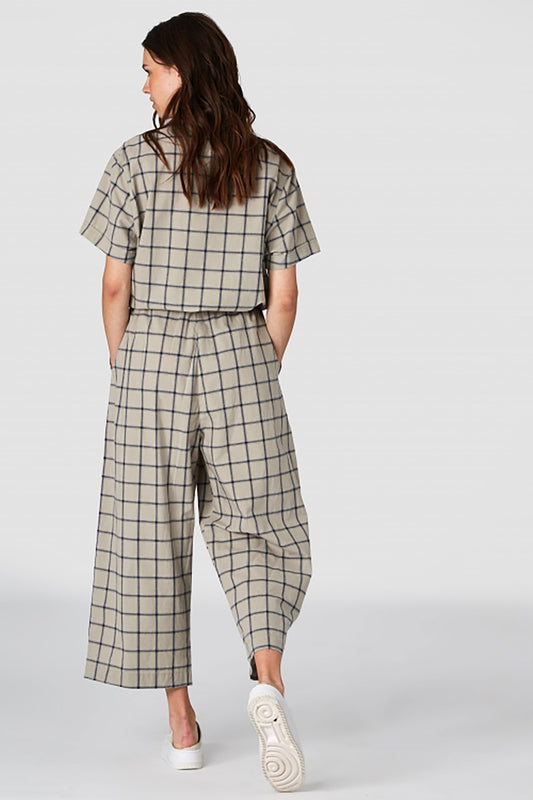 Shop rosalina jumpsuit beige check by Kings Of Indigo on thegreenlabels