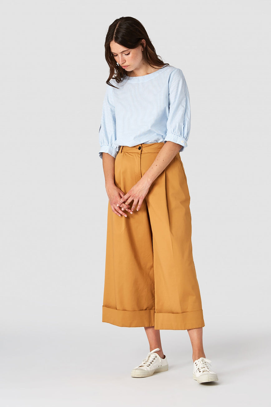 Shop taliesin blouse sky blue stripe by Kings Of Indigo on thegreenlabels