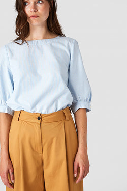 Shop taliesin blouse sky blue stripe by Kings Of Indigo on thegreenlabels