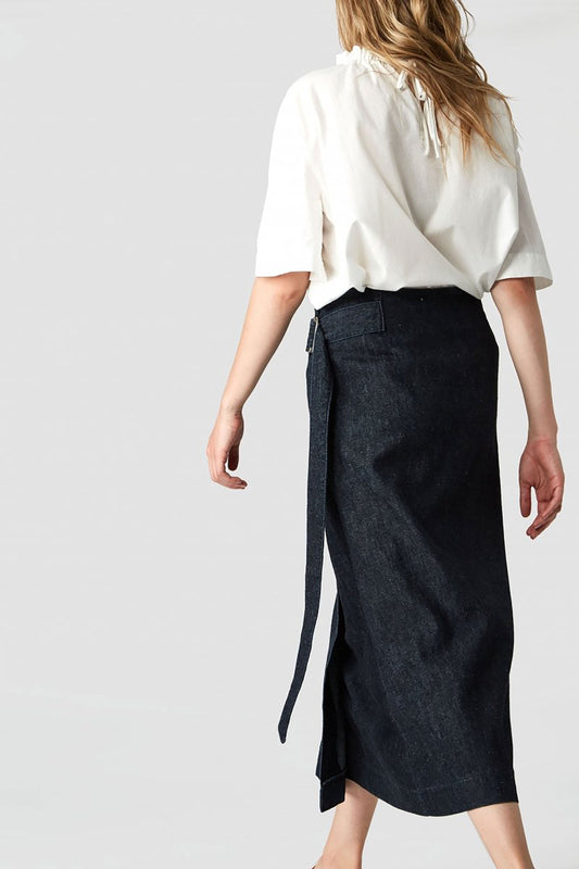 Shop leia skirt dark hemp rinse by Kings Of Indigo on thegreenlabels
