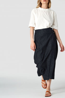 Shop leia skirt dark hemp rinse by Kings Of Indigo on thegreenlabels