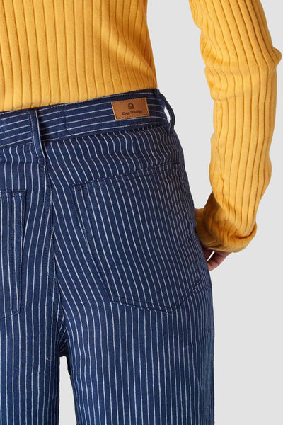 shop leila striped linen pants navy by Kings Of Indigo on thegreenlabels