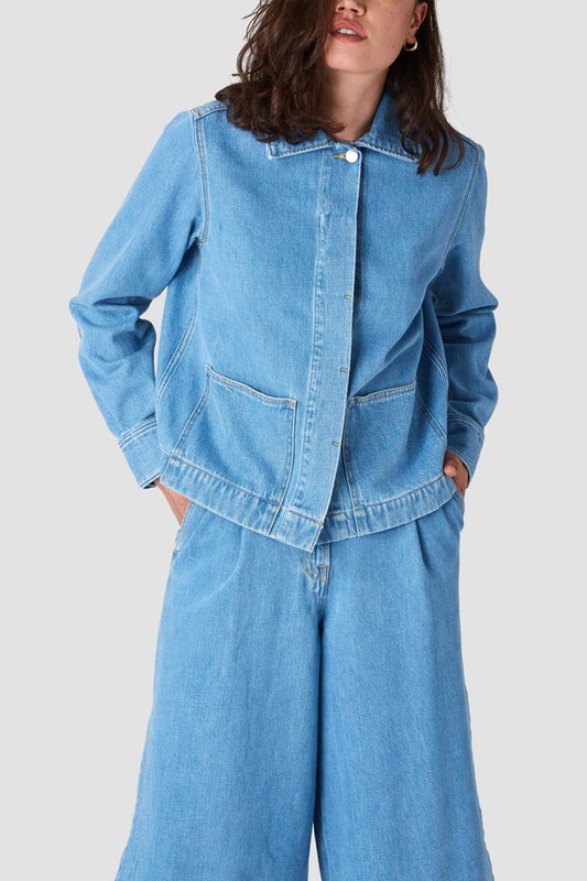 shop ota denim shirt jacket light blue by Kings Of Indigo at thegreenlabels