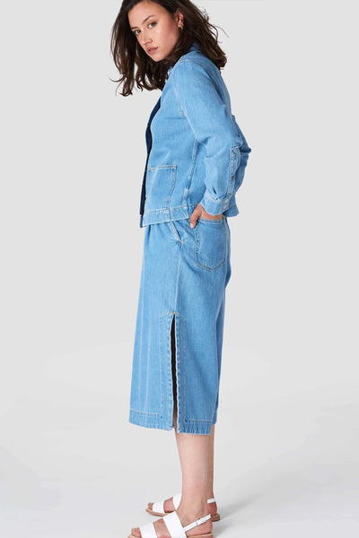 shop ota denim shirt jacket light blue by Kings Of Indigo at thegreenlabels