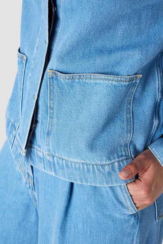 shop ota denim shirt jacket light blue by Kings Of Indigo at thegreenlabels