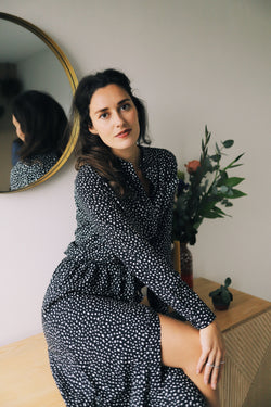 shop nalini maxi dress animal dot by J-LAB3L at thegreenlabels
