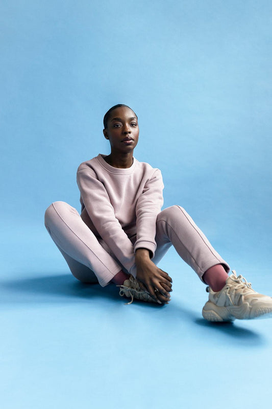 shop dusty rose sweatpants by Capsule Studio at thegreenlabels