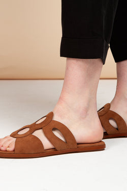 frida brown flat sandals by Mireia Playa on thegreenlabels.com