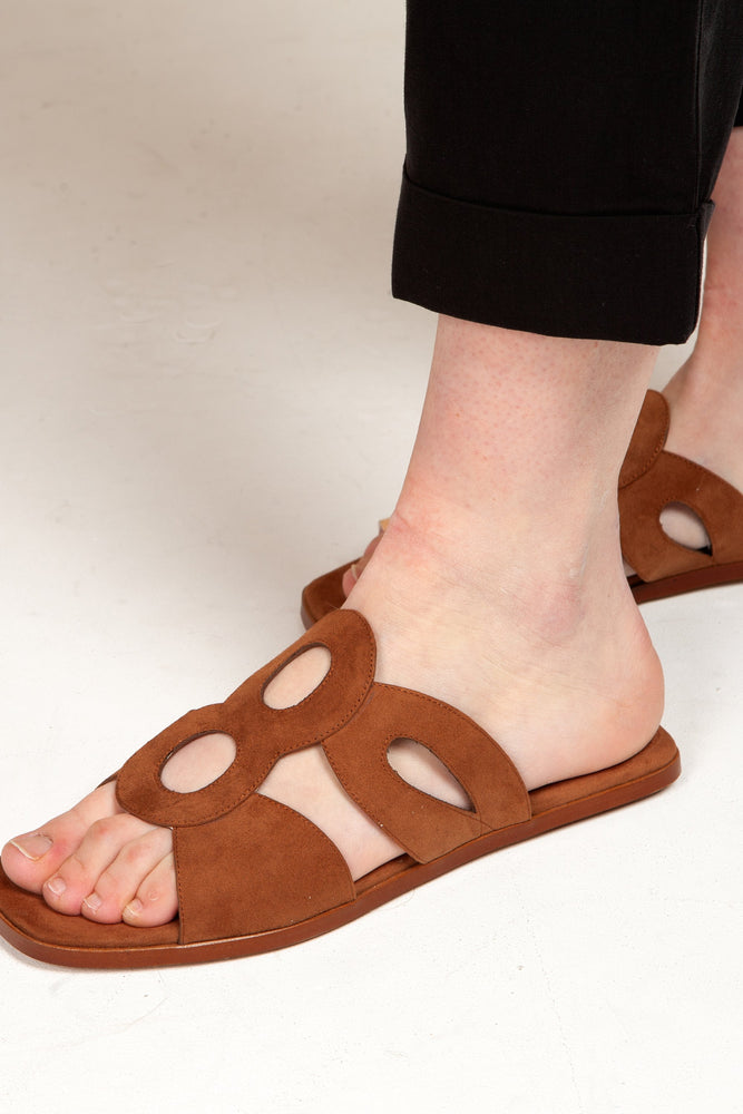 frida brown flat sandals by Mireia Playa on thegreenlabels.com