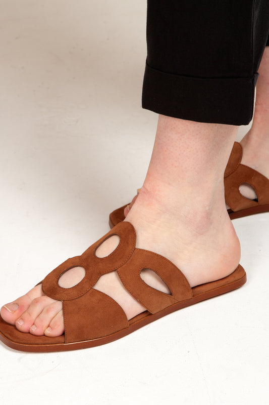 frida brown flat sandals by Mireia Playa on thegreenlabels.com