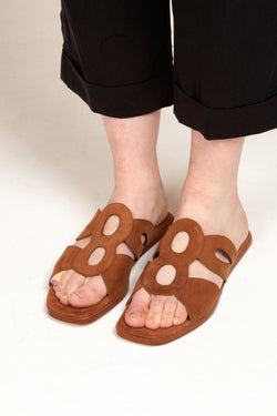 frida brown flat sandals by Mireia Playa on thegreenlabels.com