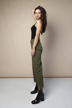shop ariel wide leg jeans khaki by People Tree at thegreenlabels