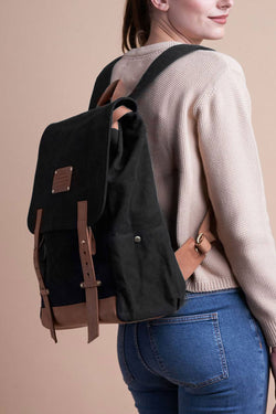 Shop mau's backpack black canvas & eco camel by O My Bag on thegreenlabels.com