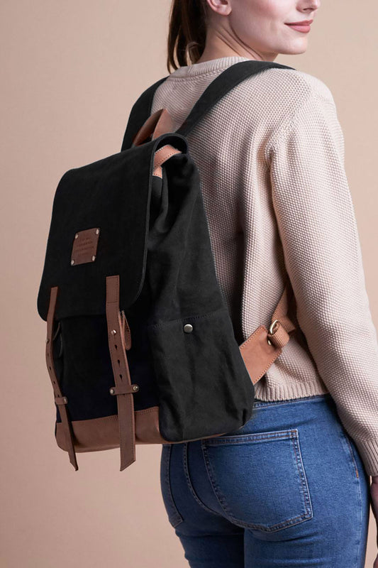 Shop mau's backpack black canvas & eco camel by O My Bag on thegreenlabels.com
