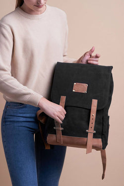 Shop mau's backpack black canvas & eco camel by O My Bag on thegreenlabels.com