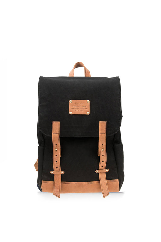 Shop mau's backpack black canvas & eco camel by O My Bag on thegreenlabels.com
