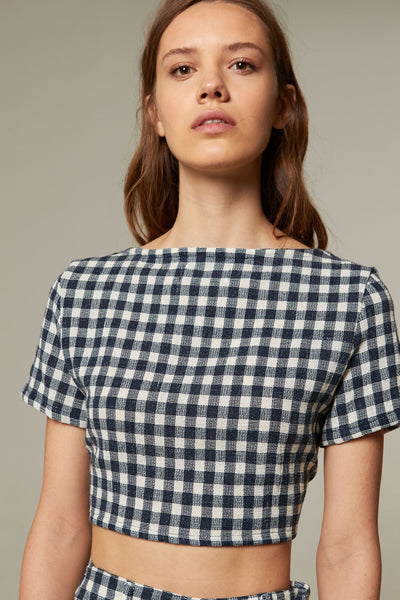 Shop margarita top navy gingham by Rita Row on thegreenlabels