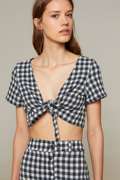 Shop margarita top navy gingham by Rita Row on thegreenlabels