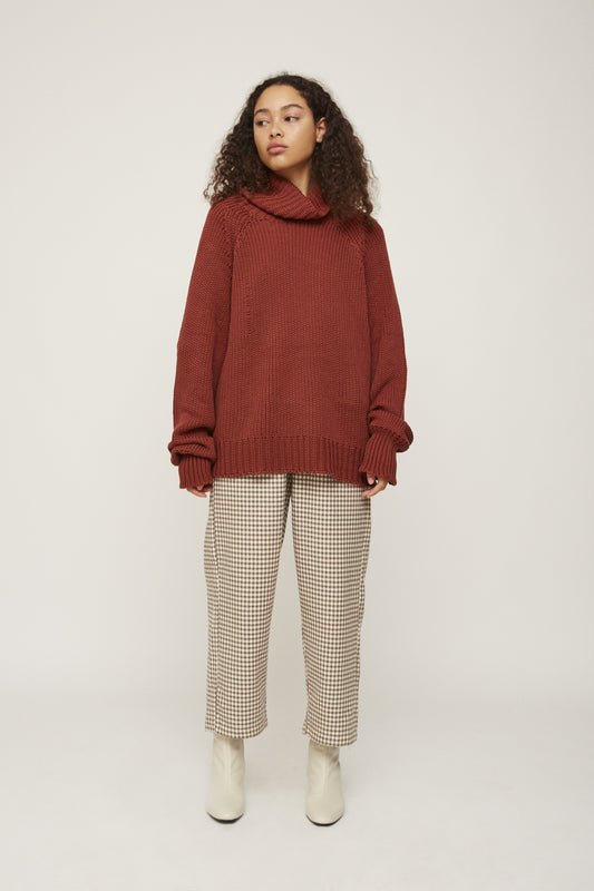 oversized high-neck brown knitwear by Rita Row on thegreenlabels