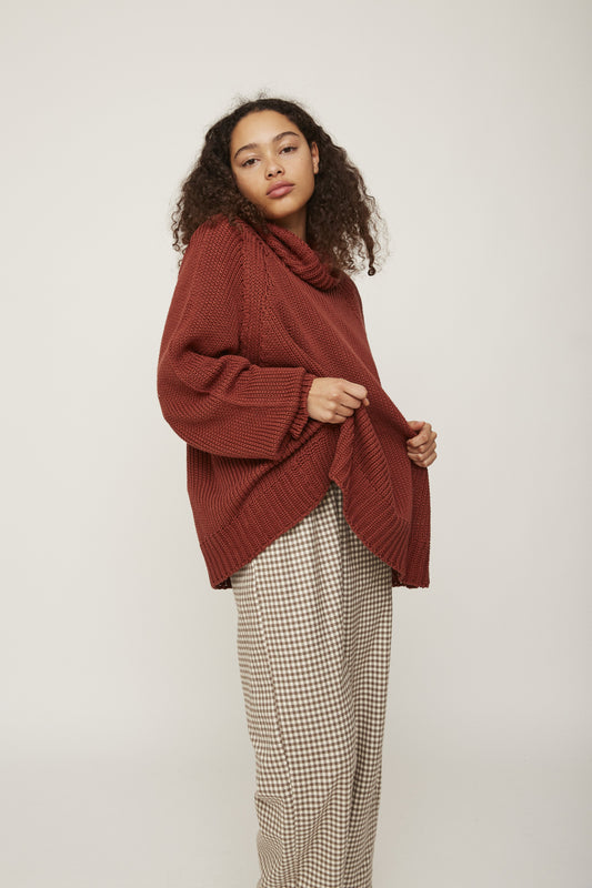 oversized high-neck brown knitwear by Rita Row on thegreenlabels