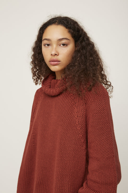 oversized high-neck brown knitwear by Rita Row on thegreenlabels