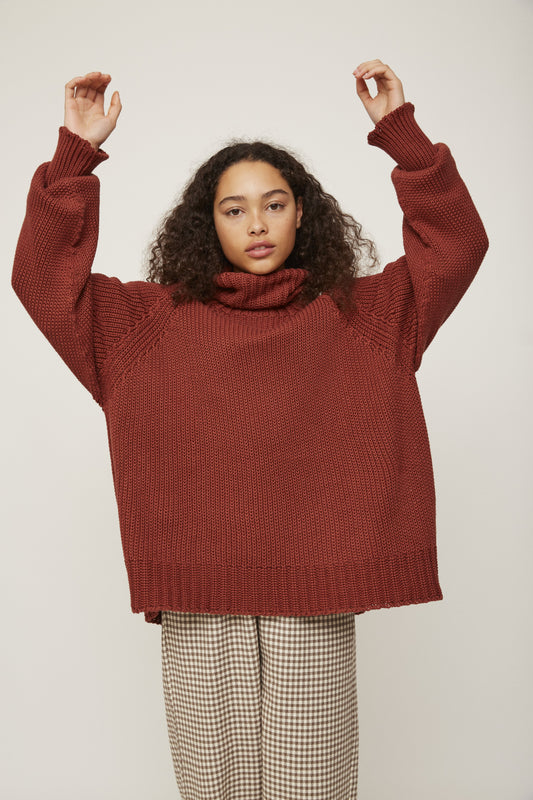 oversized high-neck brown knitwear by Rita Row on thegreenlabels
