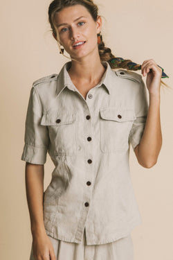 stone hemp kariba blouse by Thinking Mu on thegreenlabels