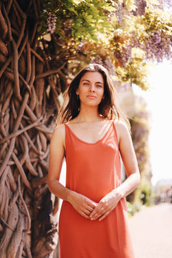 shop midi triangle rust dress by JAN’N JUNE on thegreenlabels.com