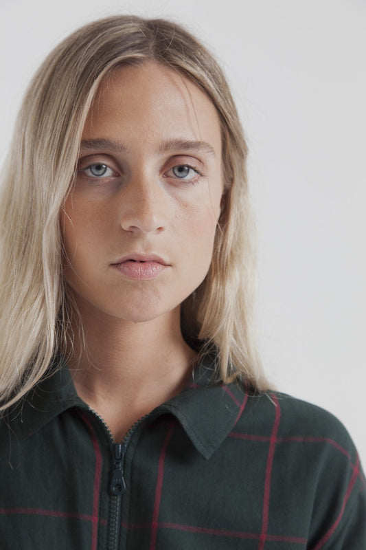 tomboy plaid green jumpsuit by Thinking Mu on thegreenlabels