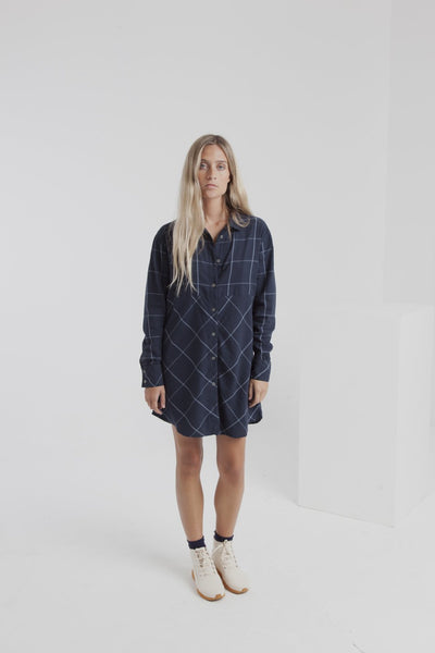amanda blue plaid shirt dress by Thinking Mu on thegreenlabels