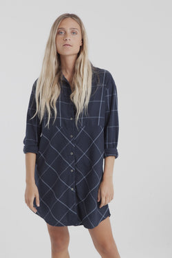 amanda blue plaid shirt dress by Thinking Mu on thegreenlabels