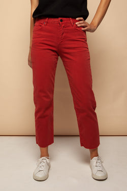 fjellaa cropped denim pants aurora red by ARMEDANGELS on thegreenlabels