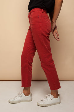 fjellaa cropped denim pants aurora red by ARMEDANGELS on thegreenlabels