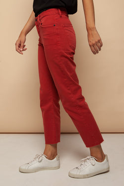 fjellaa cropped denim pants aurora red by ARMEDANGELS on thegreenlabels
