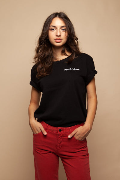 #goodgirlscare tee black & white embroidery by thegreenlabels