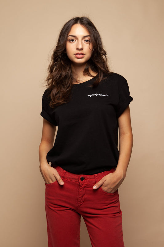#goodgirlscare tee black & white embroidery by thegreenlabels