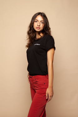 #goodgirlscare tee black & white embroidery by thegreenlabels