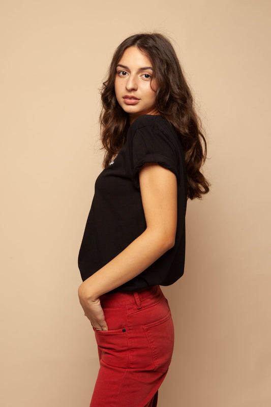 #goodgirlscare tee black & white embroidery by thegreenlabels