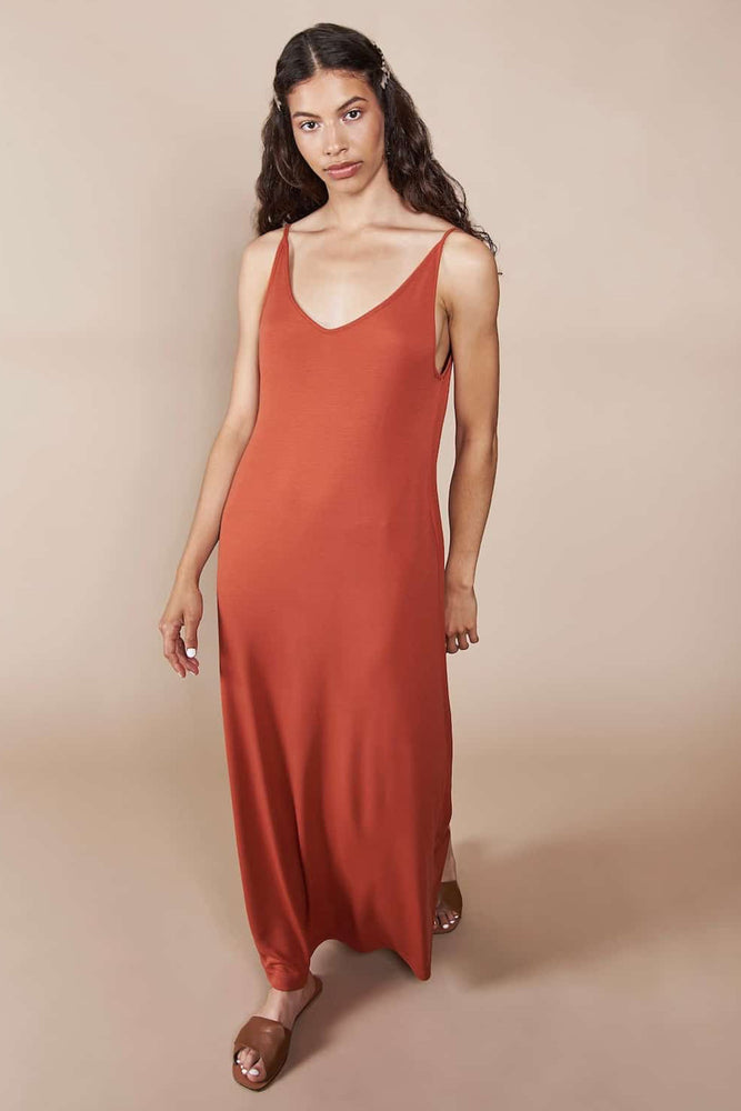 shop midi triangle rust dress by JAN’N JUNE on thegreenlabels.com