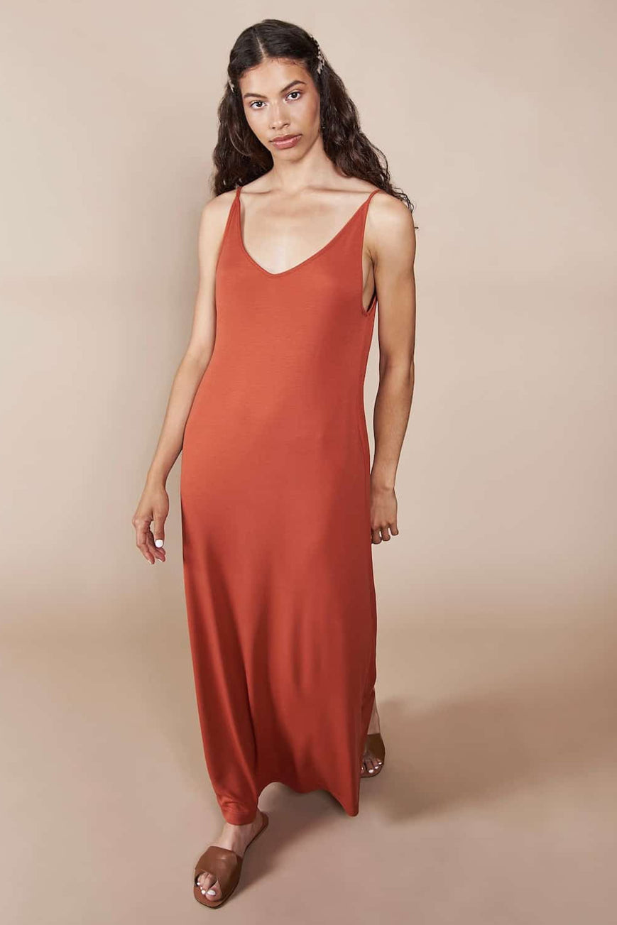 shop midi triangle rust dress by JAN’N JUNE on thegreenlabels.com