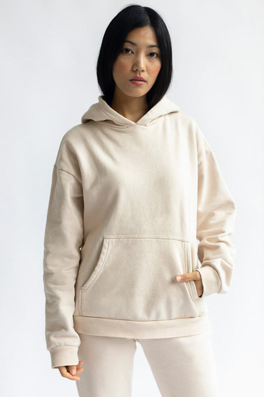 shop almond latte hoodie by capsule studio at thegreenlabels