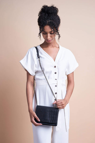audreay mini classic black - croco by O My Bag on thegreenlabels.com