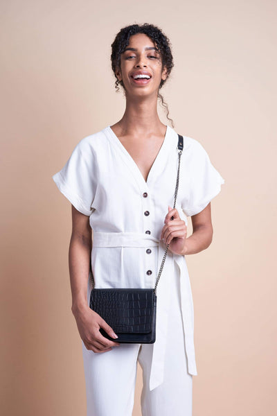 audreay mini classic black - croco by O My Bag on thegreenlabels.com