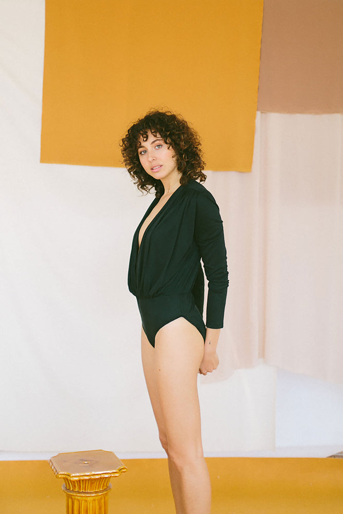 long sleeve bodysuit black by Cossac on thegreenlabels