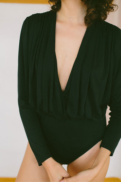 long sleeve bodysuit black by Cossac on thegreenlabels