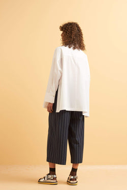 casting pants stripes by Kowtow on thegreenlabels.com