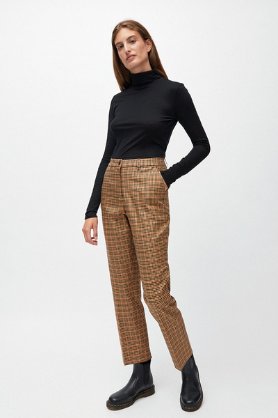 herttaa trousers check maroon by ARMEDANGELS on thegreenlabels