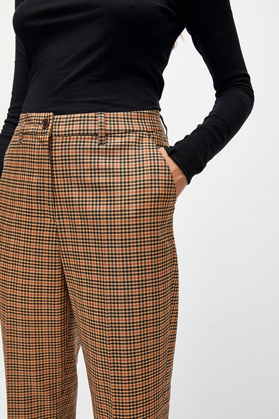 herttaa trousers check maroon by ARMEDANGELS on thegreenlabels